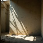Shifting urban shadows blur architectural lines, echoing the uncertain balance between rest and wakefulness explored in napping.