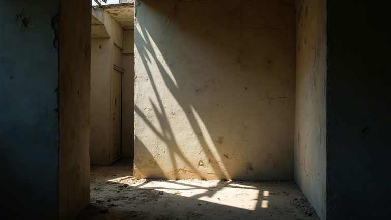Shifting urban shadows blur architectural lines, echoing the uncertain balance between rest and wakefulness explored in napping.