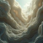 Layers of textured fabric and shadows arranged in disorder, subtly suggesting a hidden human presence, evoking the complexity of sleep experiences.
