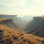 An abstract landscape with warped earth and overlapping horizons conveys the confusion and disorientation of waking up tired despite sufficient sleep.