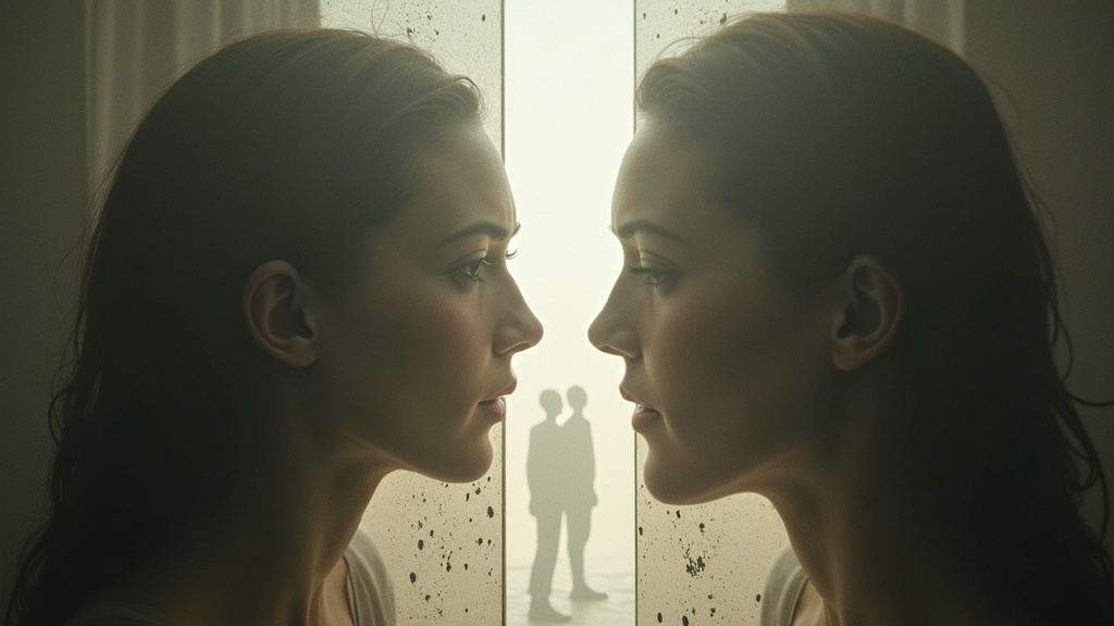 Two abstract, blurred human silhouettes overlap awkwardly in a dark, compressed space, evoking tension and discomfort in a shared sleep environment.