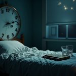 A distorted clock and unsettled bedroom scene illustrating the confusion and disruption of teen sleep problems.
