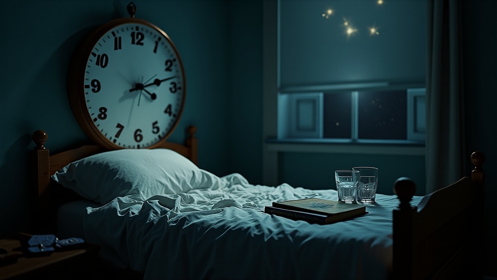 A distorted clock and unsettled bedroom scene illustrating the confusion and disruption of teen sleep problems.