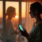 A thoughtful person in morning light examines their smartphone by a bedroom window, reflecting on sleep tracking results.