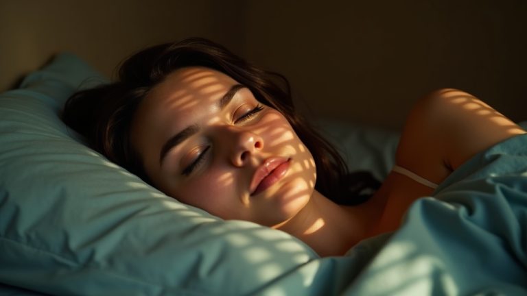 A person resting at dawn in a softly lit bedroom, their face partially covered by layered shadows resembling brainwave patterns, highlighting the transition between sleep and wakefulness.