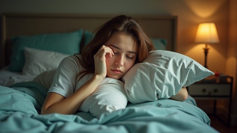 A young adult sitting up in a warmly lit, slightly messy bedroom, rubbing their eyes with a drowsy, confused look after waking from a nap.
