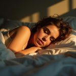 Person resting in bed at sunrise with contemplative expression, sunlight highlighting their face as they wake, evoking the uncertainty between ordinary snoring and potential sleep disorders.