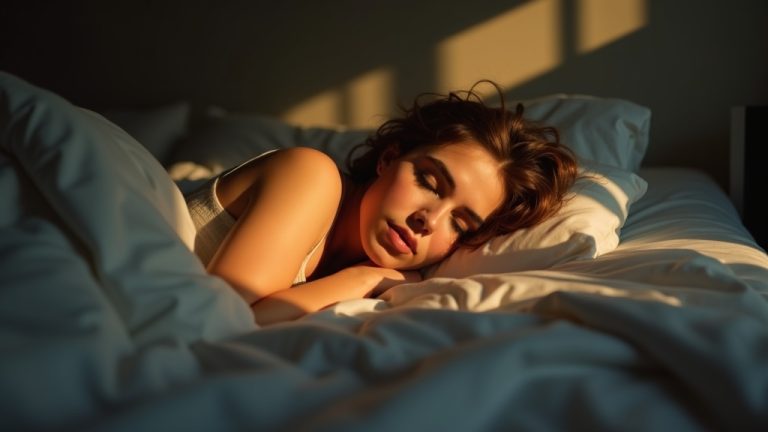 Person resting in bed at sunrise with contemplative expression, sunlight highlighting their face as they wake, evoking the uncertainty between ordinary snoring and potential sleep disorders.